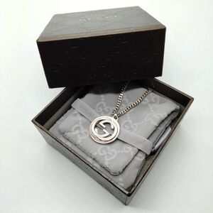 Authentic Gucci Classic Interlocking G Logo Monogram Sterling Silver Necklace